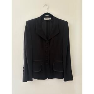 Sonia Rykiel Paris Black Viscose Satin Tailored Blazer button up Suit Jacket 38